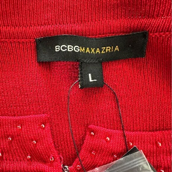BCBGMaxAzria Red Cardigan L Beaded Holiday Office Classic - Picture 6 of 13